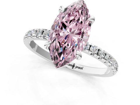 White gold Fancy Pink Marquise Cut Diamond Brilliant Solitaire Ring with Pavé Band and Four-Prong Setting_1