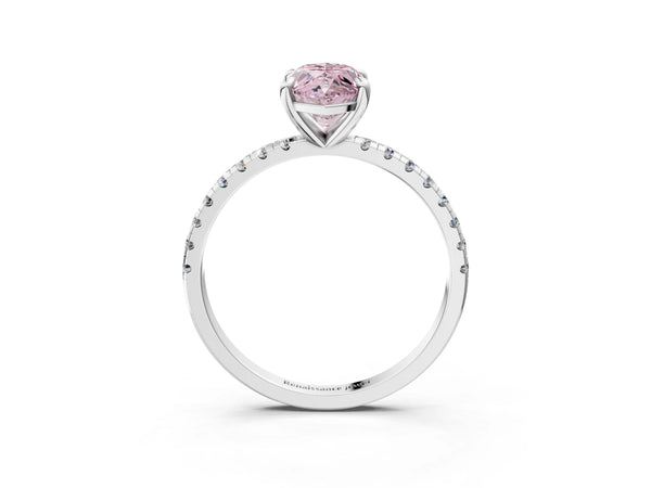 White gold Fancy Pink Marquise Cut Diamond Brilliant Solitaire Ring with Pavé Band and Four-Prong Setting
