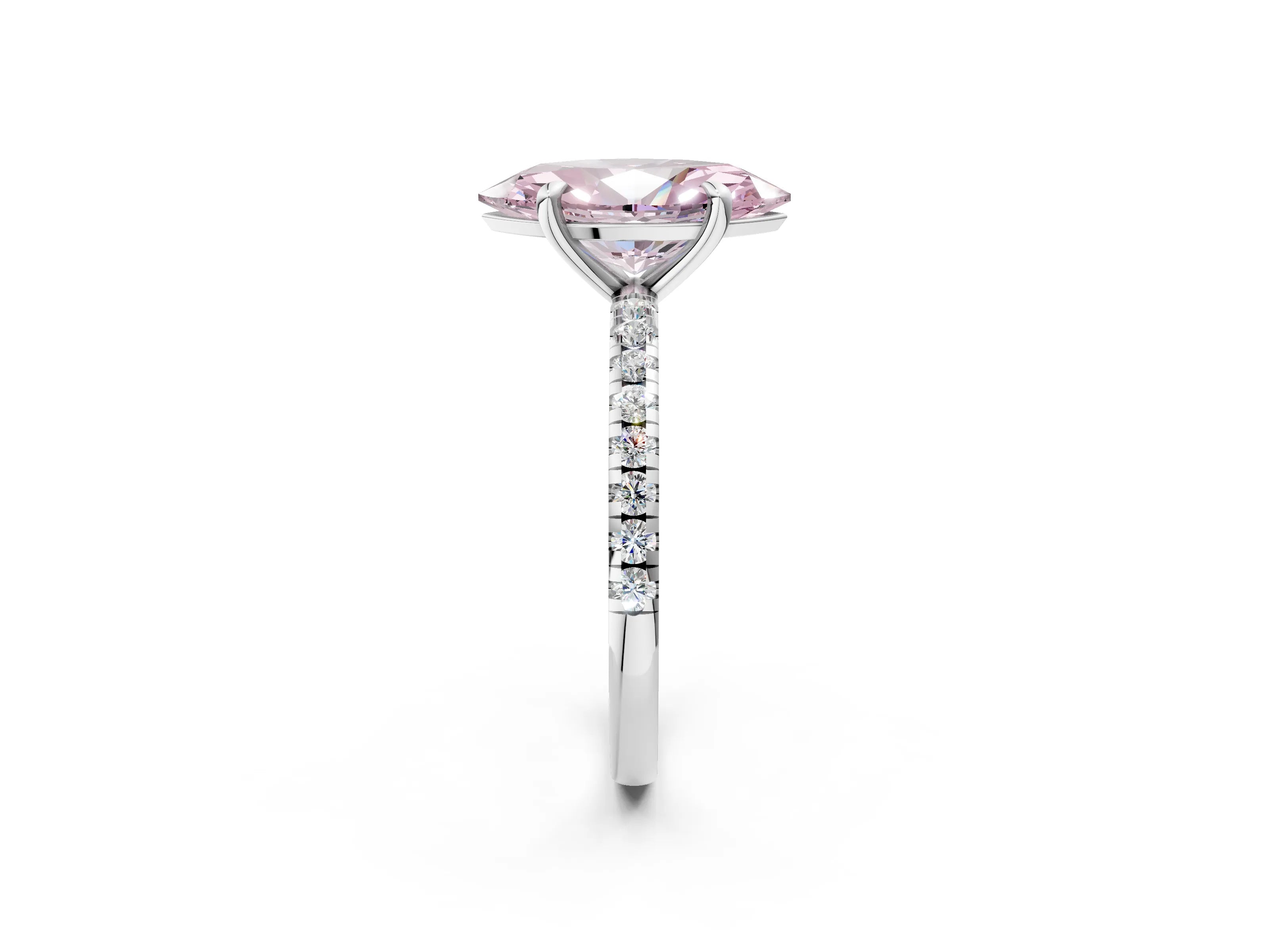 White gold Fancy Pink Marquise Cut Diamond Brilliant Solitaire Ring with Pavé Band and Four-Prong Setting_2