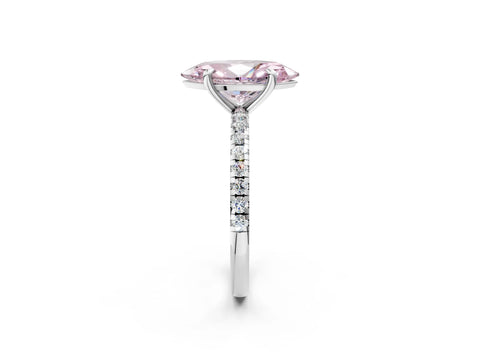 White gold Fancy Pink Marquise Cut Diamond Brilliant Solitaire Ring with Pavé Band and Four-Prong Setting_2