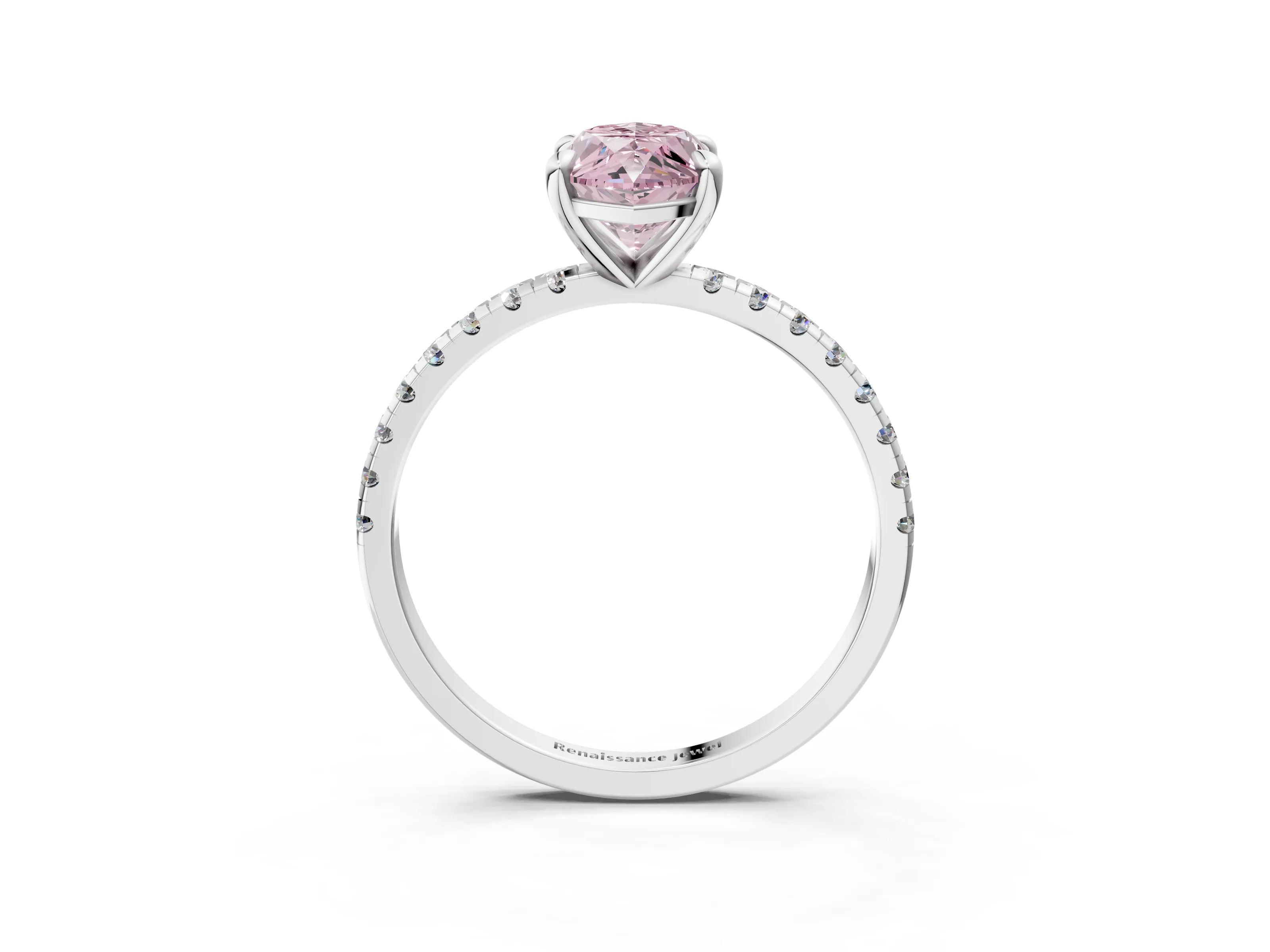 White gold Fancy Pink Marquise Cut Diamond Brilliant Solitaire Ring with Pavé Band and Four-Prong Setting_3