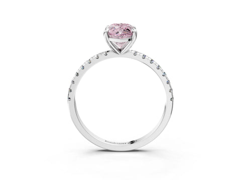 White gold Fancy Pink Marquise Cut Diamond Brilliant Solitaire Ring with Pavé Band and Four-Prong Setting_3