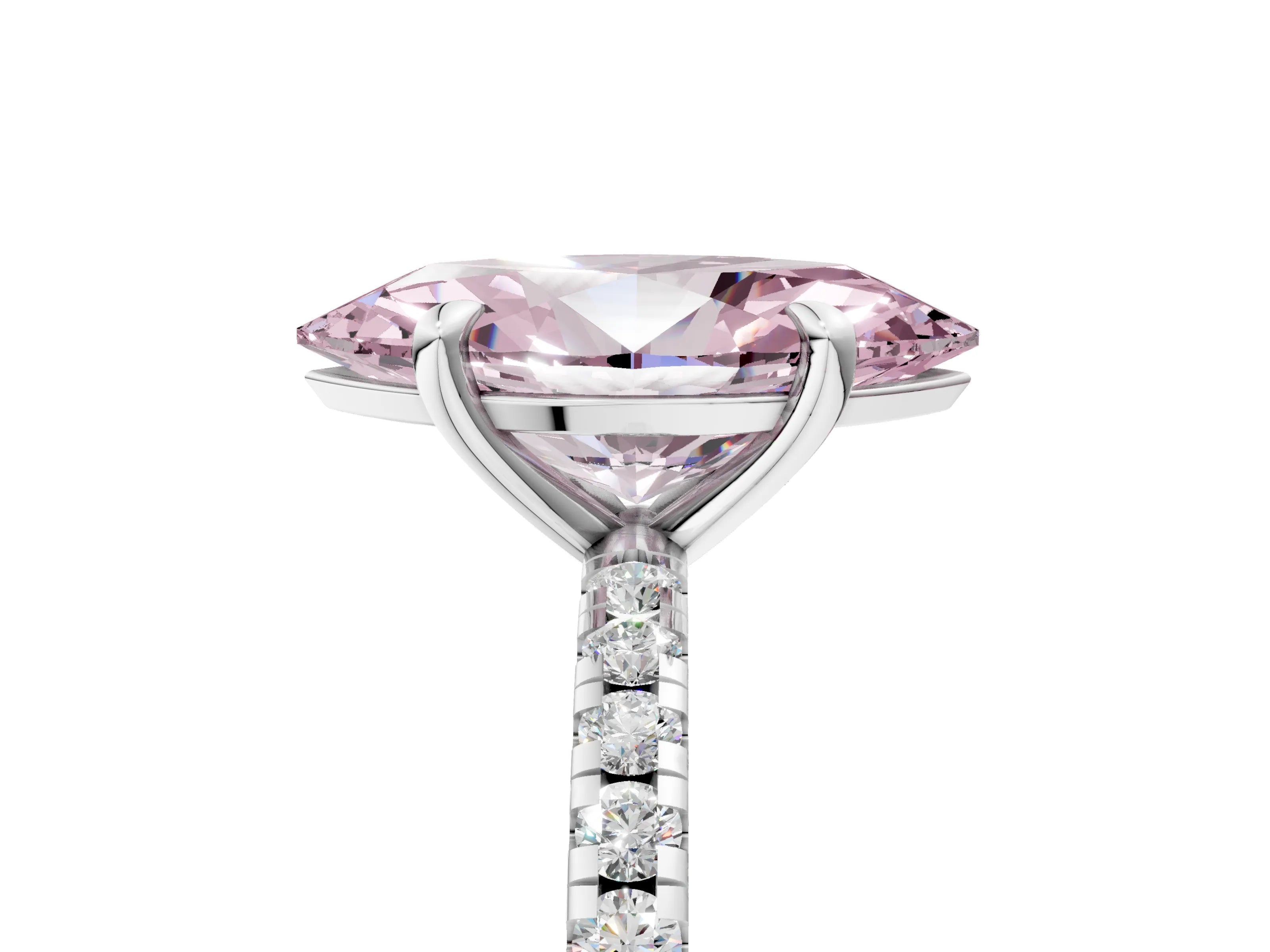 White gold Fancy Pink Marquise Cut Diamond Brilliant Solitaire Ring with Pavé Band and Four-Prong Setting_5