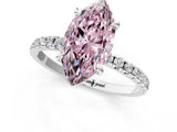 White gold Fancy Pink Marquise Cut Diamond Brilliant Solitaire Ring with Pavé Band and Four-Prong Setting_7