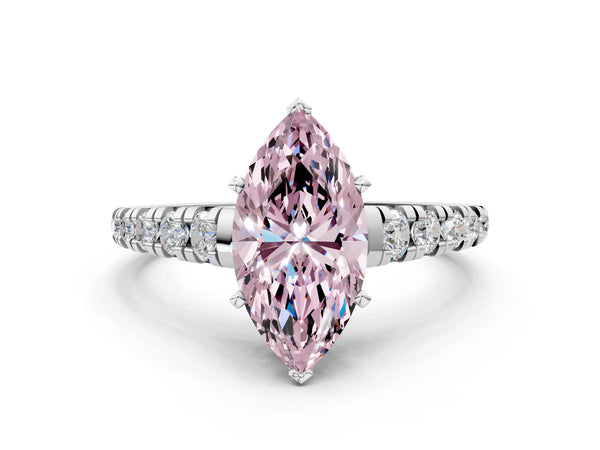Platinum Marquise Graduated Cathedral Engagement Ring Setting for Fancy Pink Center