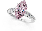 White gold Fancy Pink Marquise Cut Diamond Cathedral Solitaire Ring with Round  Pavé Band_174
