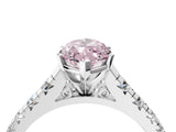 White gold Fancy Pink Marquise Cut Diamond Cathedral Solitaire Ring with Round  Pavé Band_178