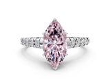 White gold Fancy Pink Marquise Cut Diamond Cathedral Solitaire Ring with Round  Pavé Band_178