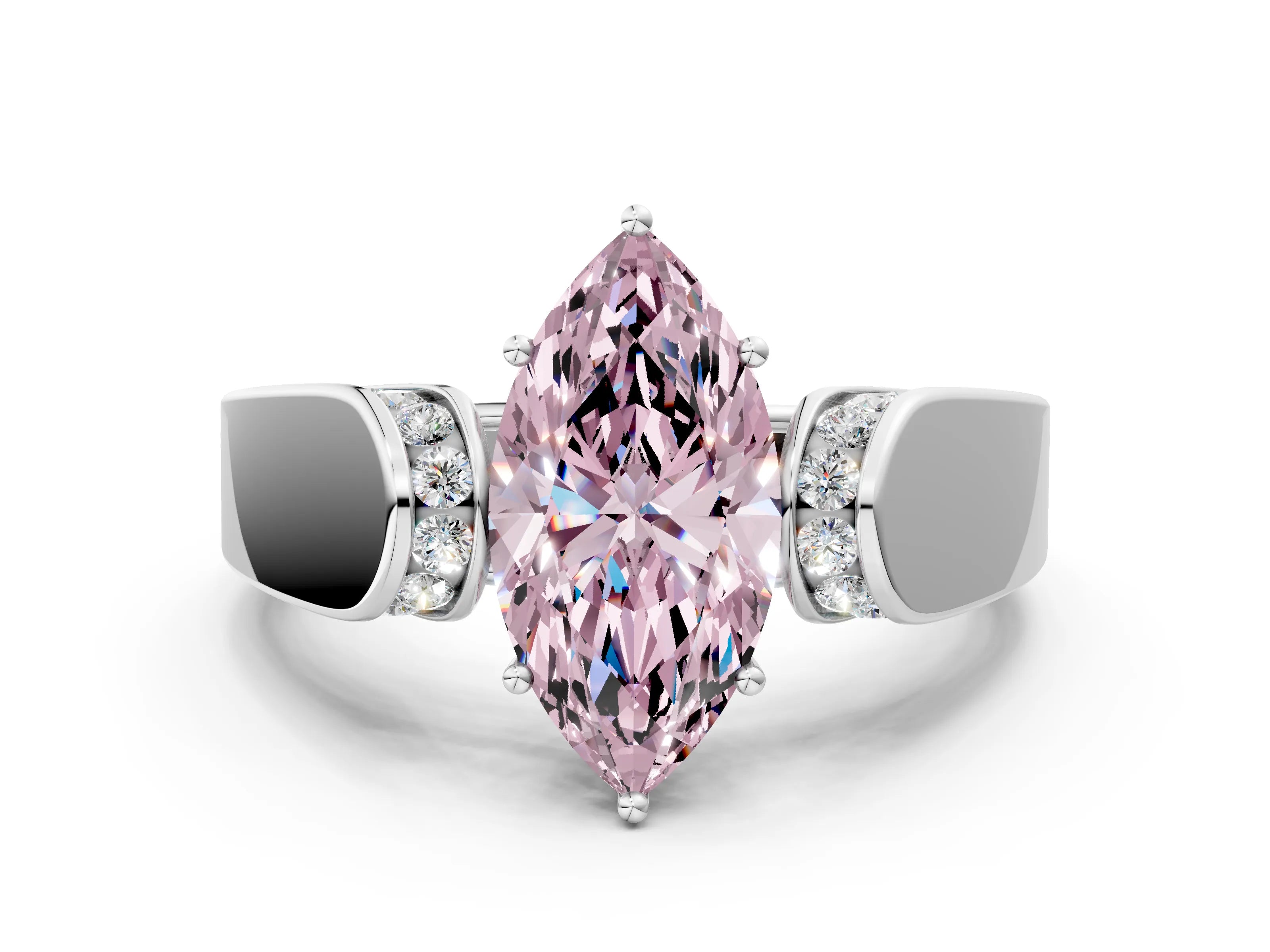 White gold Fancy Pink Marquise Cut Diamond Channel Set Solitaire Ring with Four-Prong Setting_49