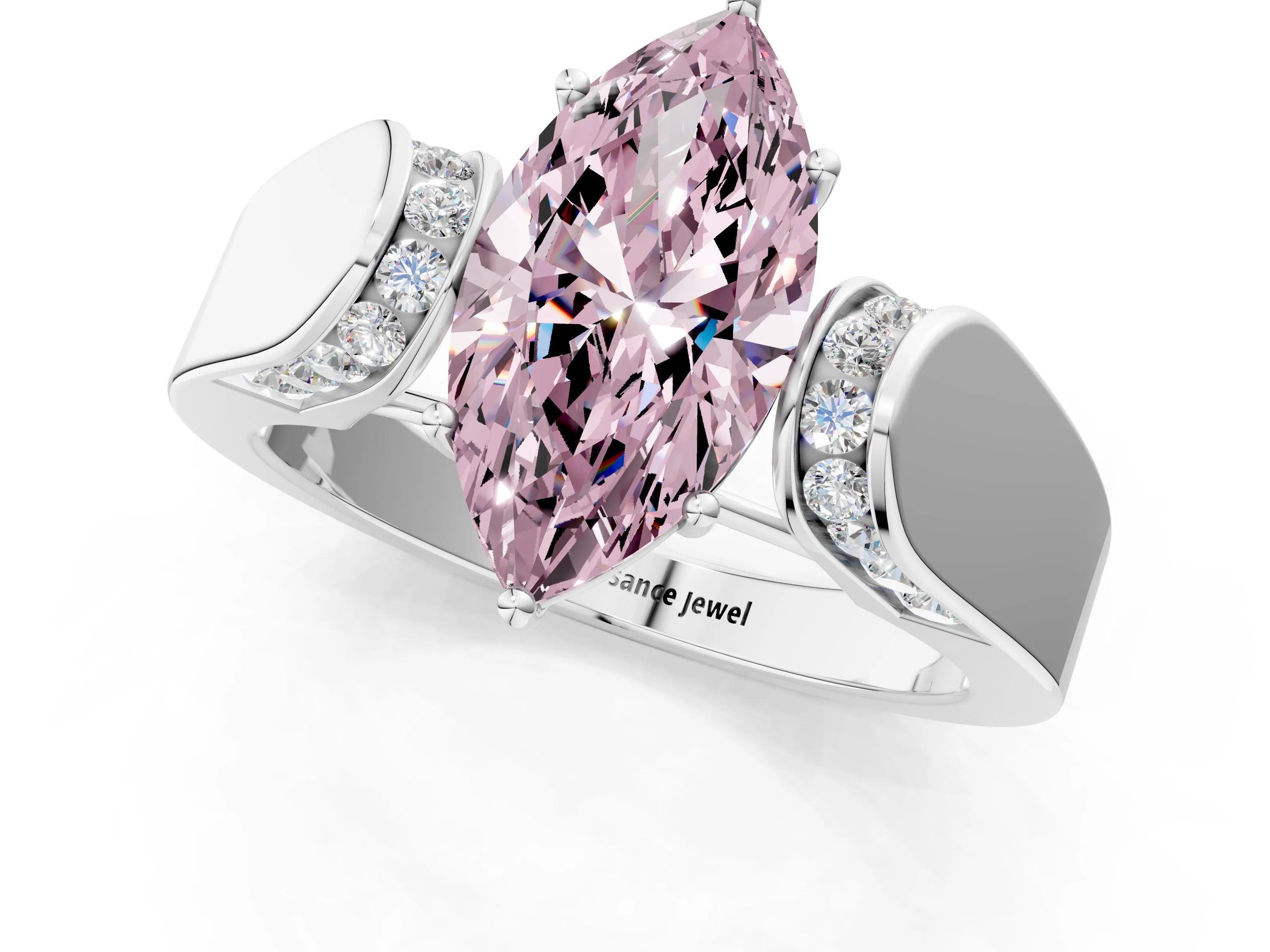 White gold Fancy Pink Marquise Cut Diamond Channel Set Solitaire Ring with Four-Prong Setting_50
