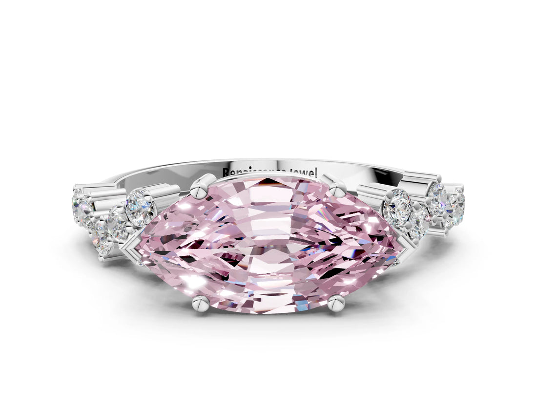 White gold Fancy Pink Marquise Cut Diamond Cluster Pavé Band with Four-Prong Setting_12