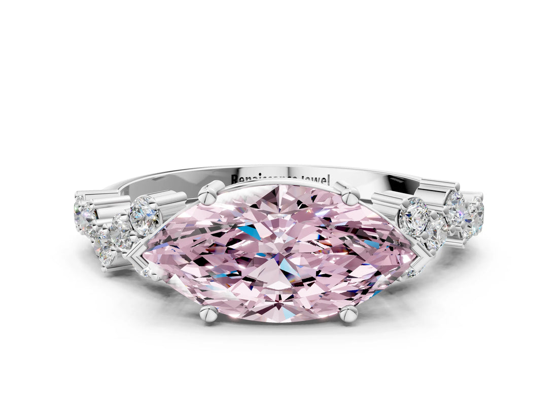 White gold Fancy Pink Marquise Cut Diamond Cluster Pavé Band with Four-Prong Setting_3