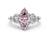 White gold Fancy Pink Marquise  Cut Diamond Cluster Ring with Round Accent Stones and Prong Setting on a Classic Band_49