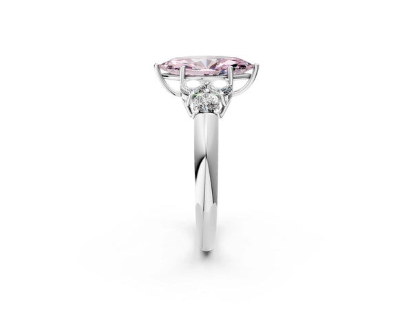 White gold Fancy Pink Marquise  Cut Diamond Cluster Ring with Round Accent Stones and Prong Setting on a Classic Band