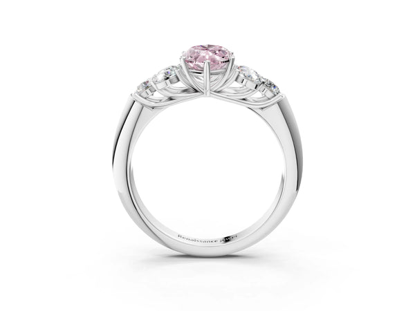 White gold Fancy Pink Marquise  Cut Diamond Cluster Ring with Round Accent Stones and Prong Setting on a Classic Band