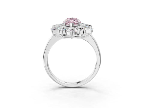 White gold Fancy Pink Marquise Cut Diamond Cluster Ring with Round and Baguette Stones, Split Shank Band, Prong Setting_3