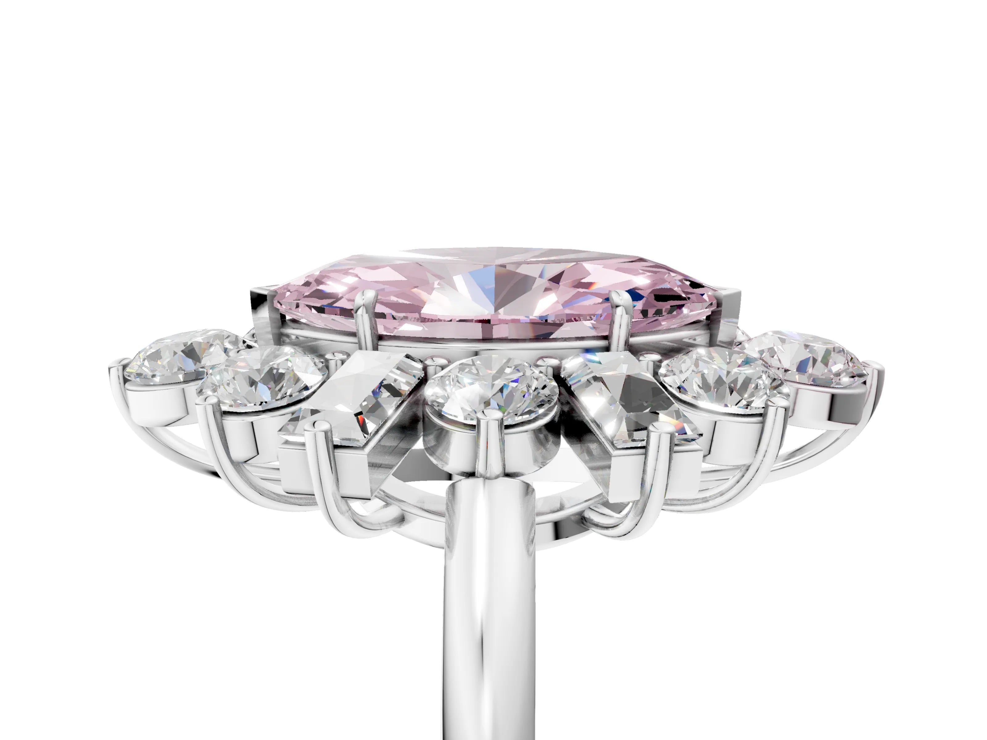 White gold Fancy Pink Marquise Cut Diamond Cluster Ring with Round and Baguette Stones, Split Shank Band, Prong Setting_5