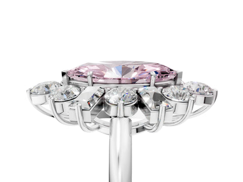 White gold Fancy Pink Marquise Cut Diamond Cluster Ring with Round and Baguette Stones, Split Shank Band, Prong Setting_5