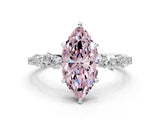 White gold Fancy Pink Marquise Cut Diamond Cluster Side Stone Solitaire Ring with Prong Setting_89