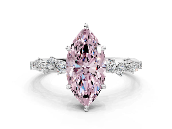 Silver 0.50 Carat D VVS2 Marquise Diamond Cluster Side Stone Solitaire Ring with Prong Setting