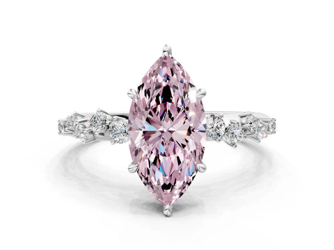 Silver 0.50 Carat D VVS2 Marquise Diamond Cluster Side Stone Solitaire Ring with Prong Setting