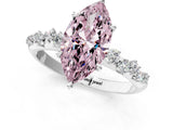 White gold Fancy Pink Marquise Cut Diamond Cluster Side Stone Solitaire Ring with Prong Setting_91
