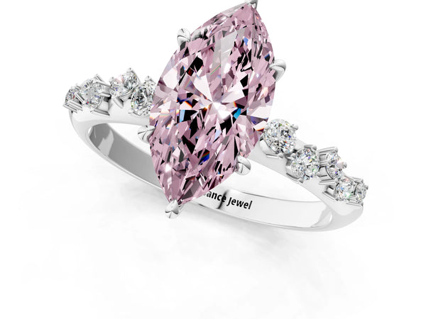 Silver 0.50 Carat D VVS2 Marquise Diamond Cluster Side Stone Solitaire Ring with Prong Setting