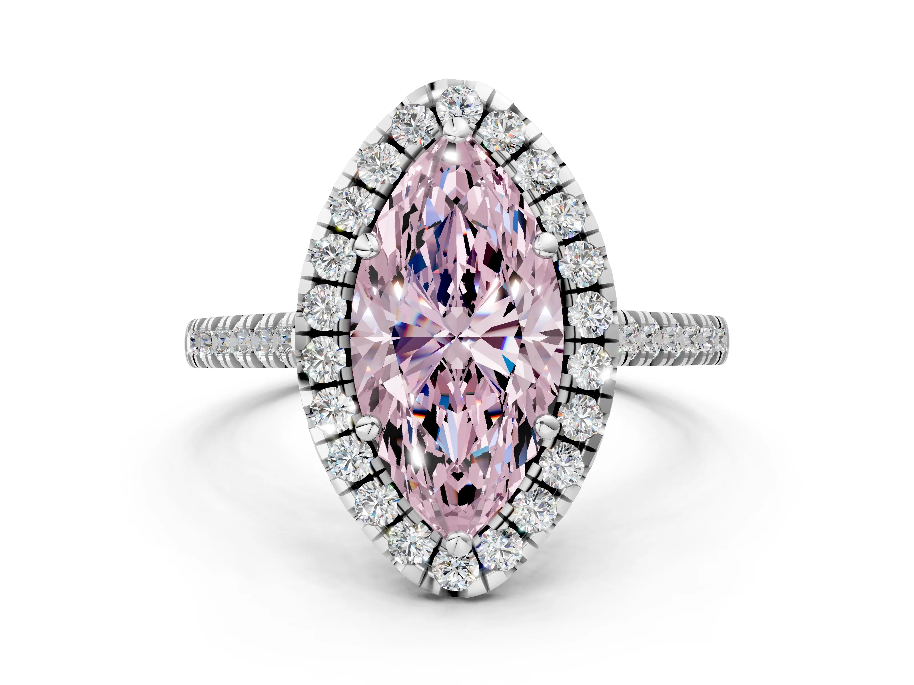 White gold Fancy Pink Marquise Cut Diamond Cushion Halo Ring with Pavé Band_12