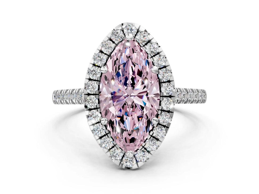 White gold Fancy Pink Marquise Cut Diamond Cushion Halo Ring with Pavé Band_12