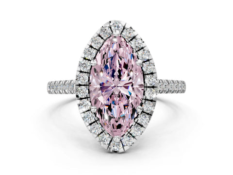 White gold Fancy Pink Marquise Cut Diamond Cushion Halo Ring with Pavé Band_12
