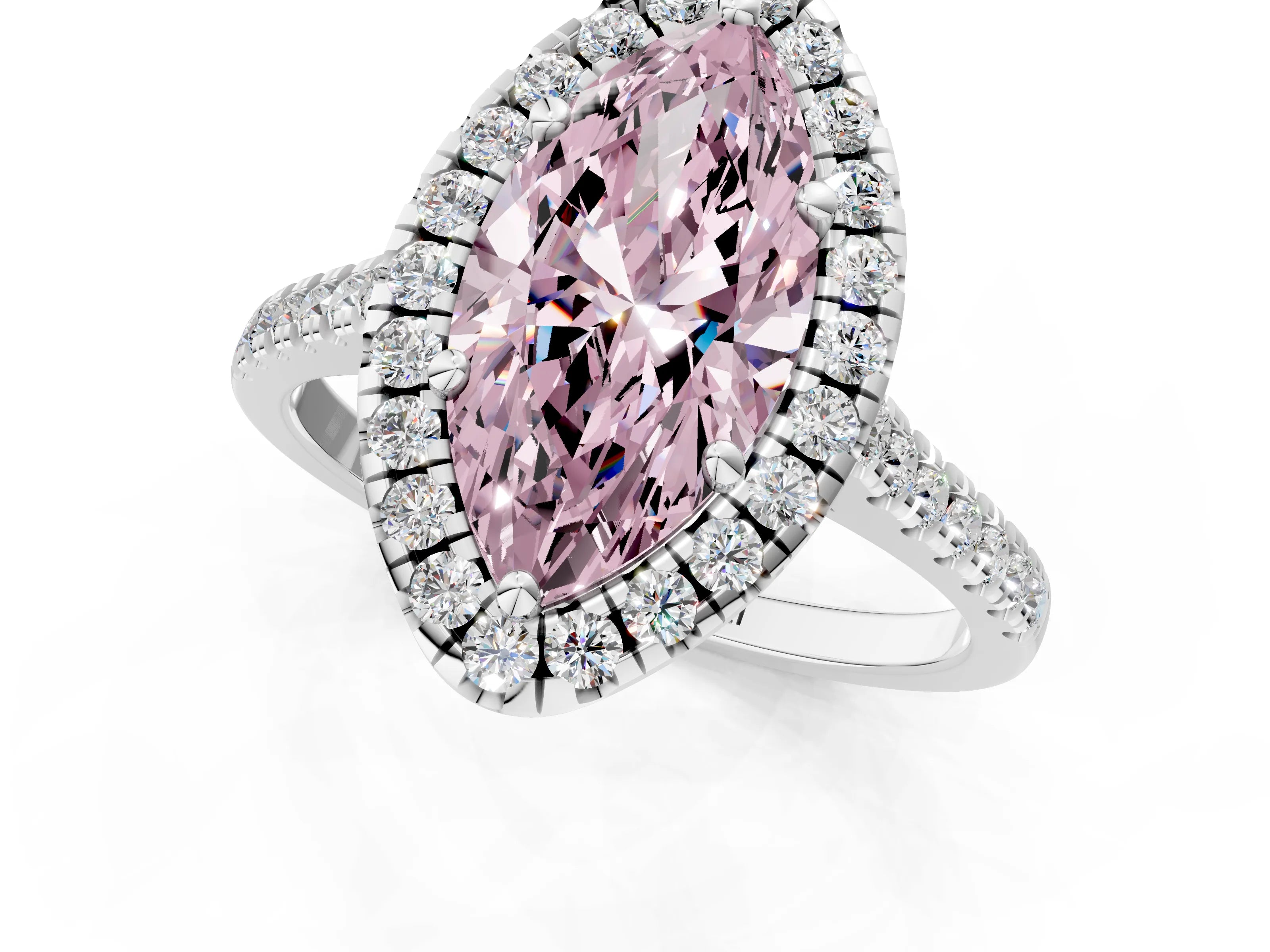 White gold Fancy Pink Marquise Cut Diamond Cushion Halo Ring with Pavé Band_13