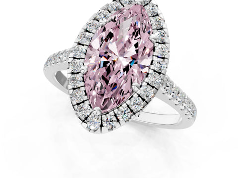White gold Fancy Pink Marquise Cut Diamond Cushion Halo Ring with Pavé Band_13
