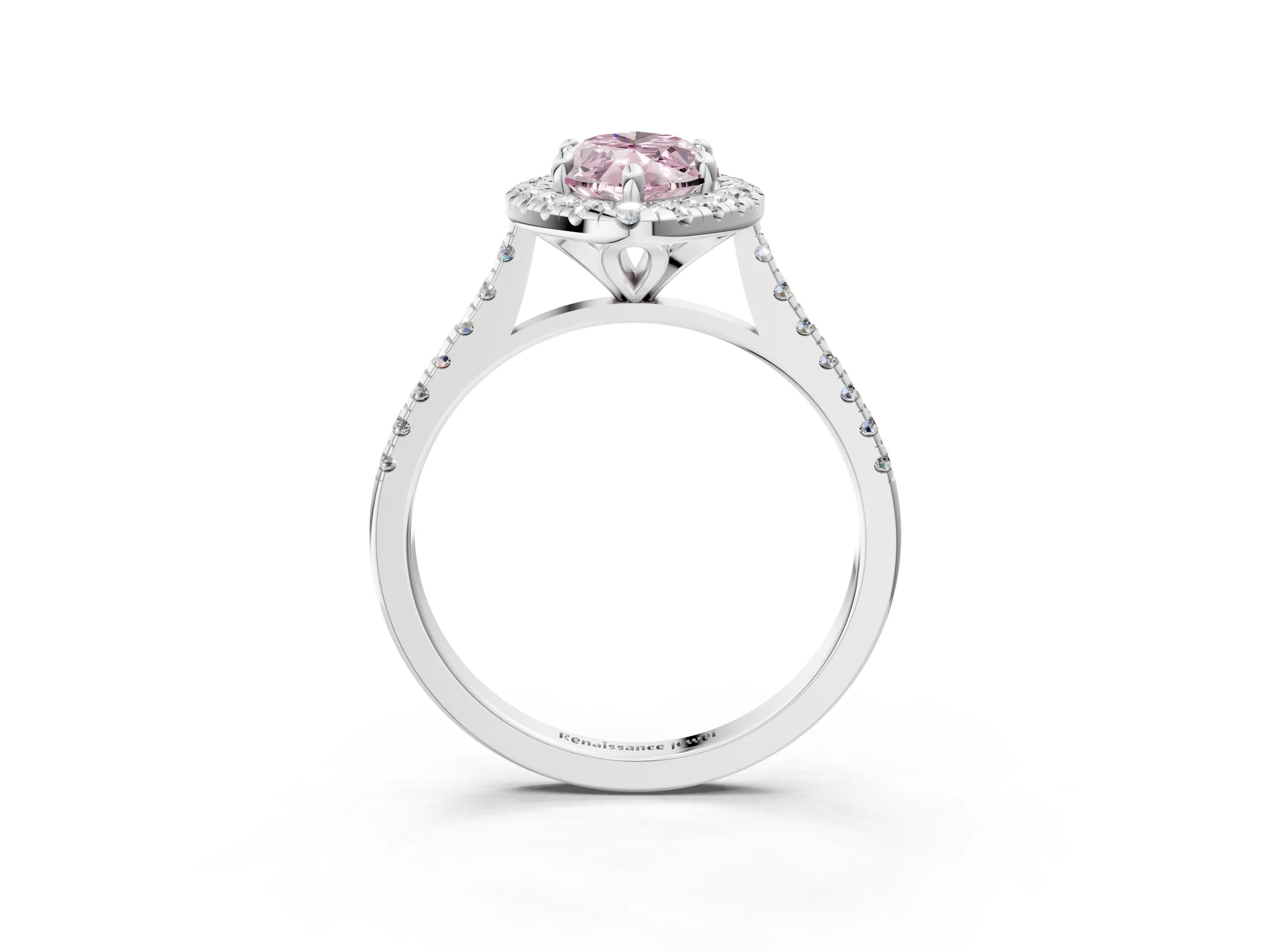 White gold Fancy Pink Marquise Cut Diamond Cushion Halo Ring with Pavé Band_15