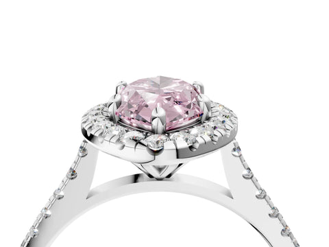 White gold Fancy Pink Marquise Cut Diamond Cushion Halo Ring with Pavé Band_16