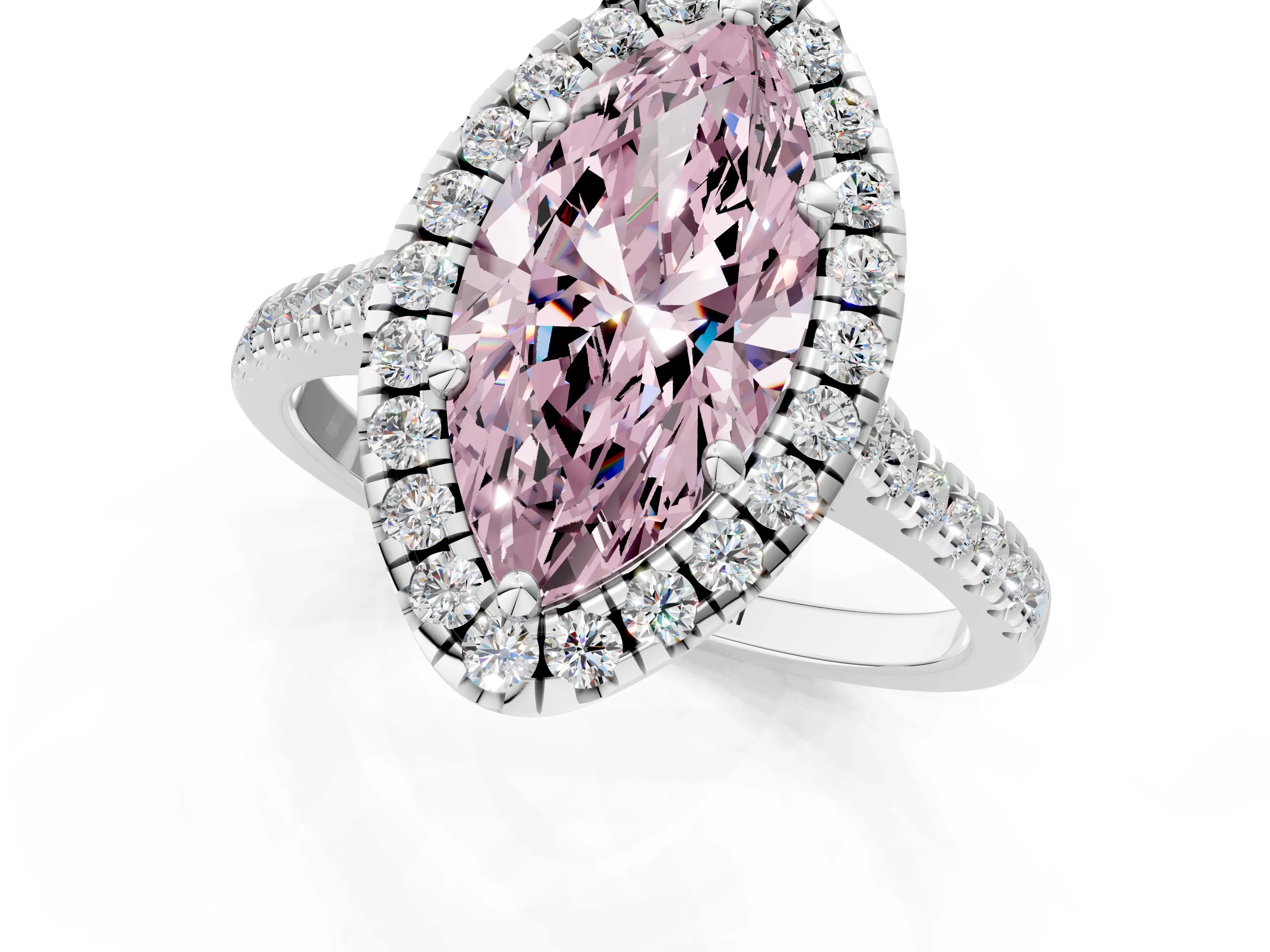 White gold Fancy Pink Marquise Cut Diamond Cushion Halo Ring with Pavé Band_1