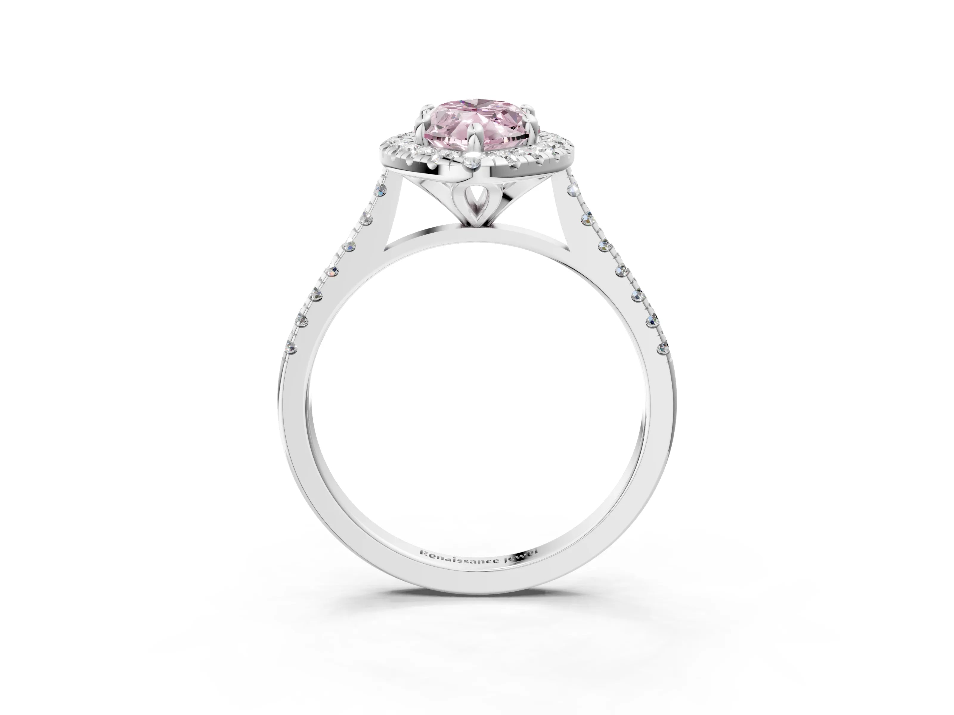 White gold Fancy Pink Marquise Cut Diamond Cushion Halo Ring with Pavé Band_3