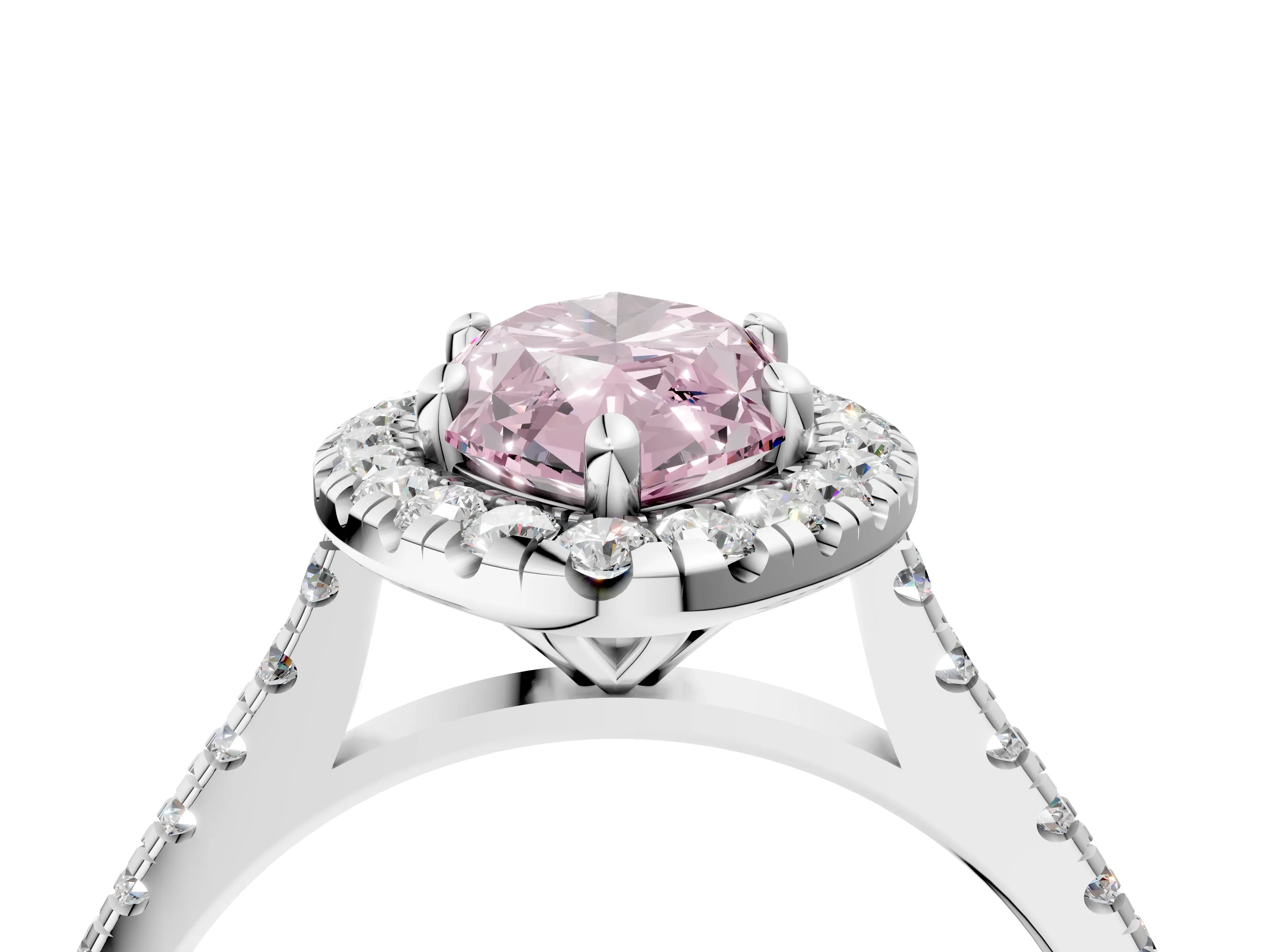 White gold Fancy Pink Marquise Cut Diamond Cushion Halo Ring with Pavé Band_4