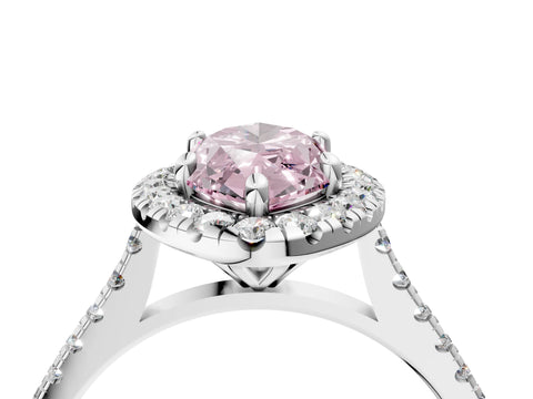 White gold Fancy Pink Marquise Cut Diamond Cushion Halo Ring with Pavé Band_4