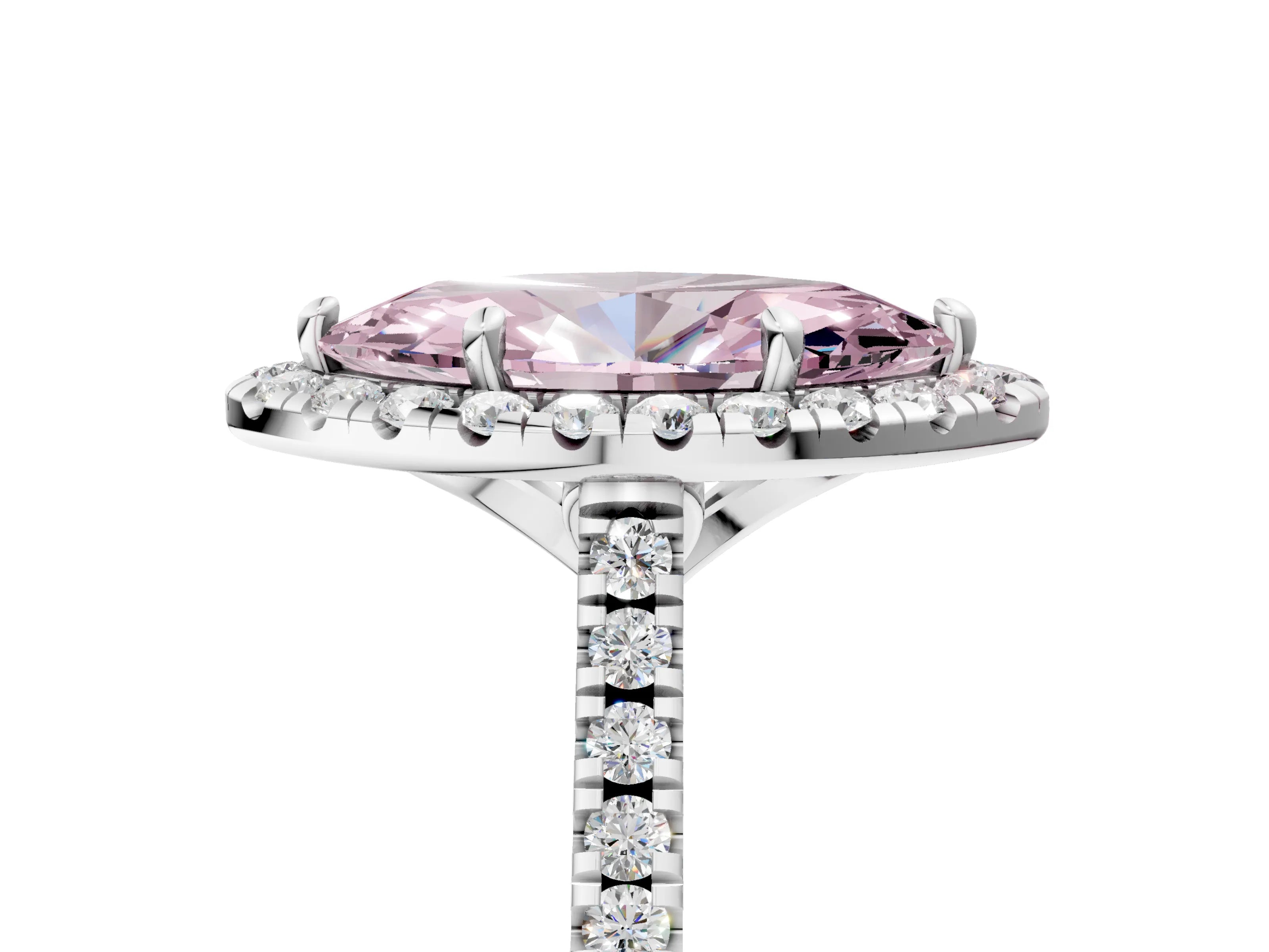 White gold Fancy Pink Marquise Cut Diamond Cushion Halo Ring with Pavé Band_5