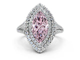 White gold Fancy Pink Marquise Cut Diamond Double Halo Ring with Pavé Band and Prong Setting_111