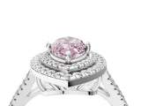 White gold Fancy Pink Marquise Cut Diamond Double Halo Ring with Pavé Band and Prong Setting_114