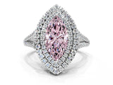 White gold Fancy Pink Marquise Cut Diamond Double Halo Ring with Pavé Band and Prong Setting_122