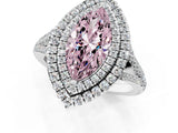 White gold Fancy Pink Marquise Cut Diamond Double Halo Ring with Pavé Band and Prong Setting_133