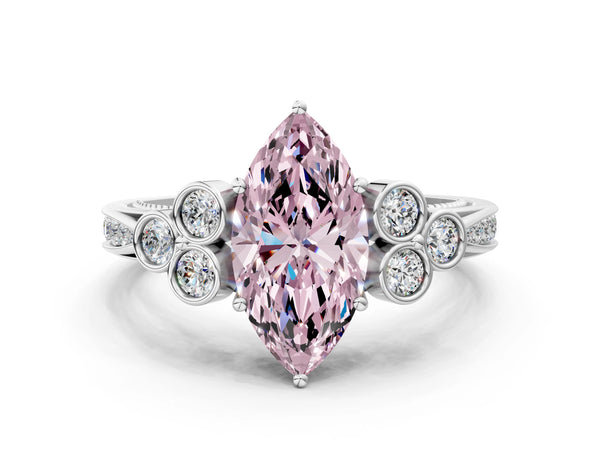 Platinum Marquise Engagement Ring Setting for Fancy Pink Center with Bezel-Set Shoulder Clusters