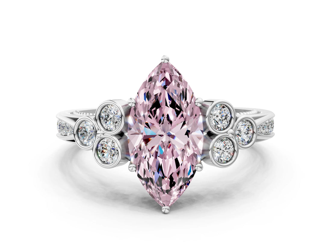 White gold Fancy Pink Marquise  Cut Diamond Engagement Ring with Bezel Set Round Side Stones and Prong Setting_52