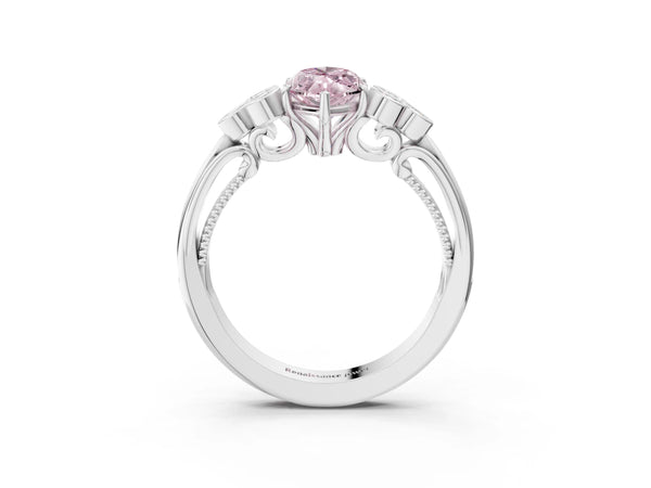 Platinum Marquise Engagement Ring Setting for Fancy Pink Center with Bezel-Set Shoulder Clusters