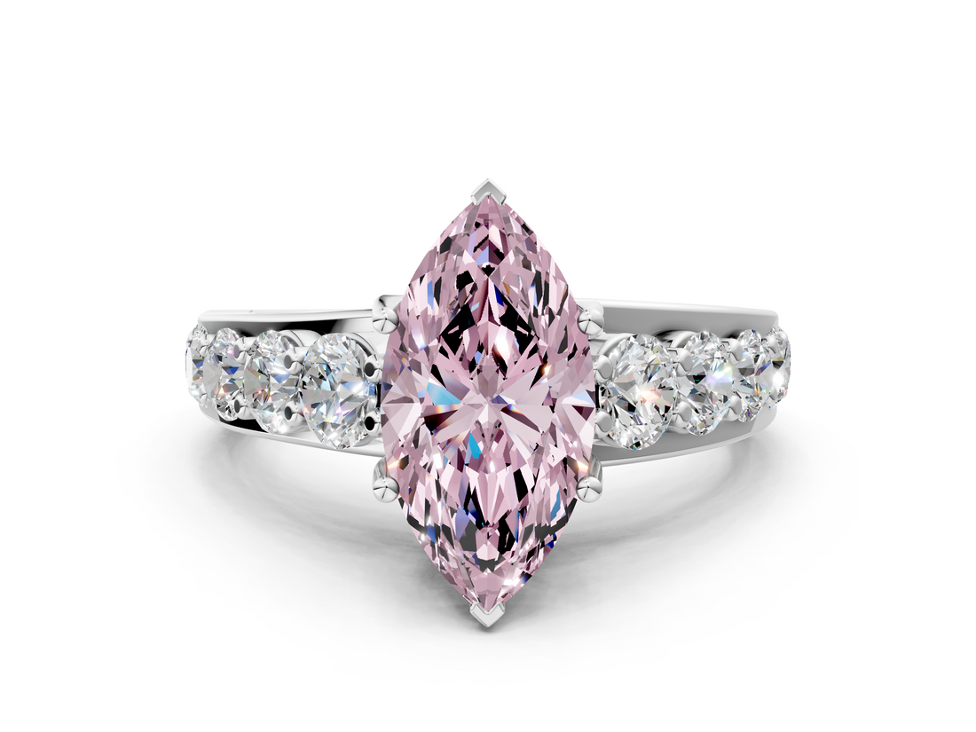 White gold Fancy Pink Marquise  Cut Diamond Engagement Ring with Pavé Band and Four-Prong Setting_3