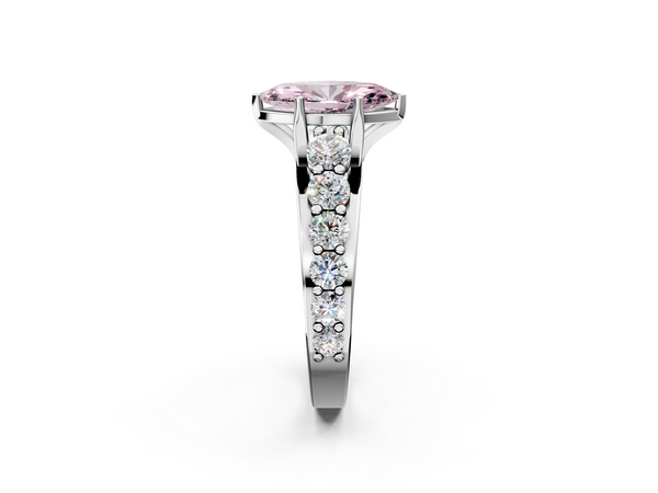 Platinum Fancy Pink Marquise Cut Diamond Engagement Ring with Pavé Band and Four-Prong Setting