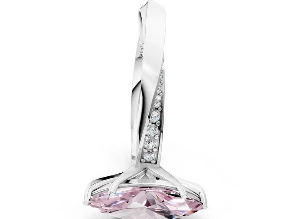 White gold Fancy Pink Marquise Cut Diamond Engagement Ring with Side Stone Accents and Four-Prong Setting