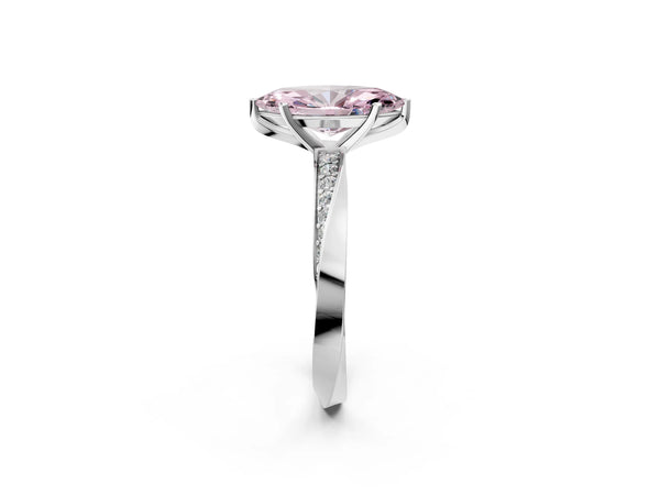 White gold Fancy Pink Marquise Cut Diamond Engagement Ring with Side Stone Accents and Four-Prong Setting